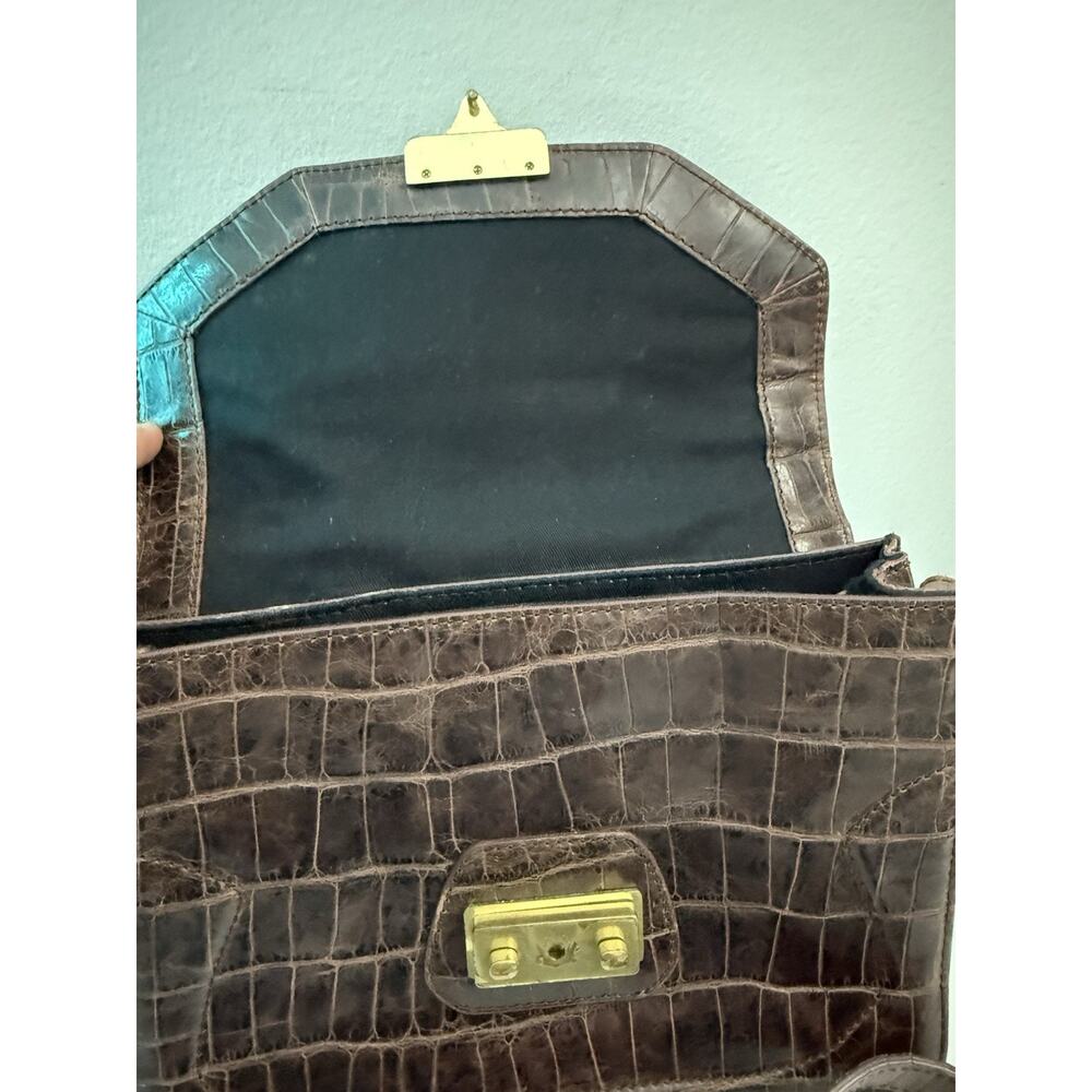 Brown Foley + Corinna Cocodrille Leather Vintage Crossbody Bag - Picture 3 of 9